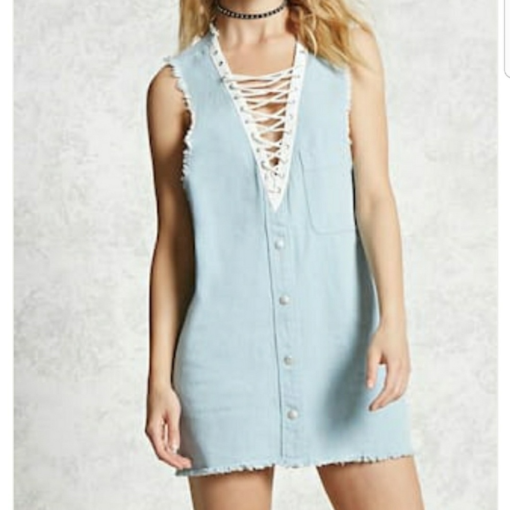 Forever21 Frayed Lace-Up Denim Dress